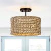 Bohemian 13.6 Inch Round Rattan Drum 2-Light Ceiling Light Semi Flush Mount