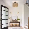 Bohemian 13.6 Inch Round Rattan Drum 2-Light Ceiling Light Semi Flush Mount