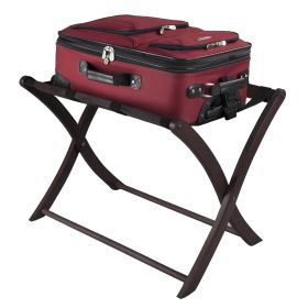 Solid Wood Folding Luggage Rack – Dark Brown with Black Straps