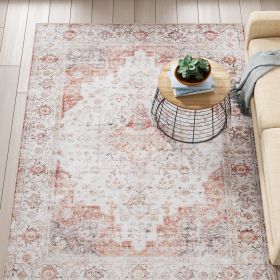 4 x 6 ft Persian-Style Washable Light Grey & Red Area Rug