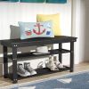 Black Wooden Shoe Rack Storage Bench with 2 Shelves