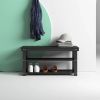Black Wooden Shoe Rack Storage Bench with 2 Shelves