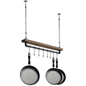 Farmhouse Rustic Industrial Ceiling-Mounted Hanging Pot Rack with 8 S-Hooks