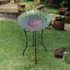 Peacock Style Glass Mosaic Flower Birdbath with Metal Stand