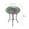 Peacock Style Glass Mosaic Flower Birdbath with Metal Stand