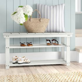 White Wooden Shoe Rack Storage Bench with 2 Shelves