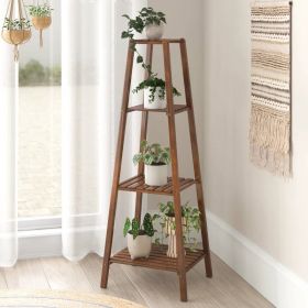 Modern Boho Wooden 4 Shelf Pyramidal Plant Stand for Indoor Spaces