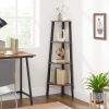 Narrow 3 Shelf Corner Shelving Unit Plant Stand Bookcase in Brown and Black Wood