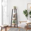Narrow 3 Shelf Corner Shelving Unit Plant Stand Bookcase in Brown and Black Wood