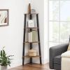 Narrow 3 Shelf Corner Shelving Unit Plant Stand Bookcase in Brown and Black Wood