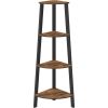 Narrow 3 Shelf Corner Shelving Unit Plant Stand Bookcase in Brown and Black Wood