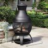 Black Cast Iron and Steel Fire Pit Chimenea