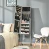 Jewelry Storage Cabinet Full Length Mirror in Gray Wood Finish