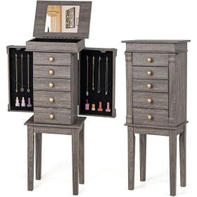 5 Drawer Jewelry Armoire Cabinet with Mirror – Grey Finish