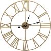 Round 24 Inch Decorative Gold Metal Wall Clock with Roman Numerals and Black Hands