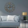 Round 24 Inch Decorative Gold Metal Wall Clock with Roman Numerals and Black Hands