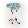 Dragonfly Mosaic Glass Birdbath with Black Metal Stand