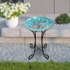 Dragonfly Mosaic Glass Birdbath with Black Metal Stand