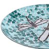 Dragonfly Mosaic Glass Birdbath with Black Metal Stand