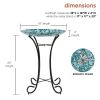 Dragonfly Mosaic Glass Birdbath with Black Metal Stand