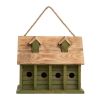 Green Wood Garden Bird House with 4 Holes | Outdoor Birdhouse