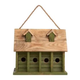 Green Wood Garden Bird House with 4 Holes | Outdoor Birdhouse