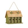 Green Wood Garden Bird House with 4 Holes | Outdoor Birdhouse