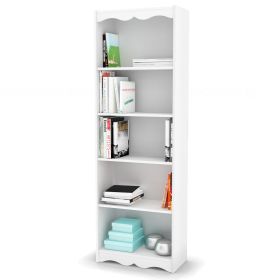 White 72 Inch High Bookcase with Soft Arches and 5 Shelves