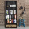 71 Inch Tall 5 Shelf Bookcase in Black Wood Finish – Modern Adjustable Storage Bookcase