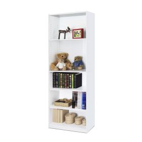 Modern 5 Shelf Bookcase in White Wood Finish