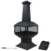 Large Black Steel Chimenea Wood-Burning Fire Pit for Outdoor Spaces