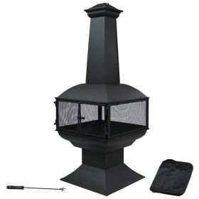 Large Black Steel Chimenea Wood-Burning Fire Pit for Outdoor Spaces