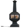 Large Black Steel Chimenea Wood-Burning Fire Pit for Outdoor Spaces