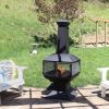 Large Black Steel Chimenea Wood-Burning Fire Pit for Outdoor Spaces