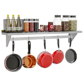 Stainless Steel Heavy-Duty Wall Shelf with Pot Rack – 12 x 60 Inches