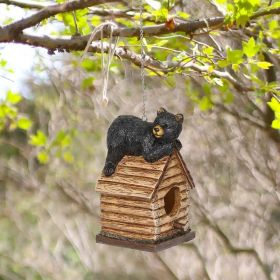 Outdoor Brown A-Frame Birdhouse with Bear Figurine | Polyresin