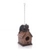 Outdoor Brown A-Frame Birdhouse with Bear Figurine | Polyresin