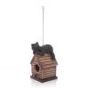 Outdoor Brown A-Frame Birdhouse with Bear Figurine | Polyresin
