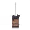 Outdoor Brown A-Frame Birdhouse with Bear Figurine | Polyresin