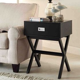 Modern 1 Drawer Bedside Table Nightstand End Table in Black Wood Finish