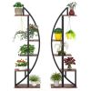 Set of 2 Modern Metal & Wood Plant Stands with 10 Shelves