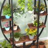Set of 2 Modern Metal & Wood Plant Stands with 10 Shelves