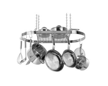 Modern Ceiling-Mounted Stainless Steel Oval Hanging Pot Rack