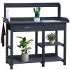 Grey Wood Outdoor Garden Potting Bench with Storage Shelf & Removable Sink