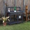 Grey Wood Outdoor Garden Potting Bench with Storage Shelf & Removable Sink