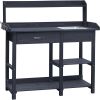 Grey Wood Outdoor Garden Potting Bench with Storage Shelf & Removable Sink