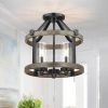Round 4-Light 12.5 Inch Metal Wood Farmhouse Ceiling Lamp Semi Flush Mount