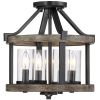 Round 4-Light 12.5 Inch Metal Wood Farmhouse Ceiling Lamp Semi Flush Mount