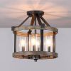 Round 4-Light 12.5 Inch Metal Wood Farmhouse Ceiling Lamp Semi Flush Mount