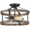 Round 13 Inch Metal Wood Farmhouse 2-Light Ceiling Lamp Semi Flush Mount
